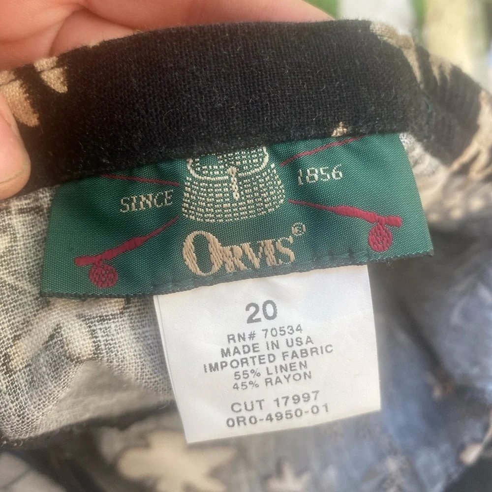 Vintage‎ Orvis Floral Woodland Floral Print Linen Blend Black Cream Size 20 NWT